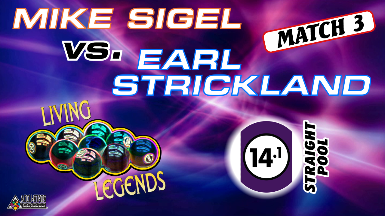 MATCH #3: STRAIGHT POOL: Although he lost, Sigel felt he was the favorite in 14.1. Unfortunately, he couldn't get a break. When he did, there was no easy opener. Stringing several racks, Strickland proved Invincible.